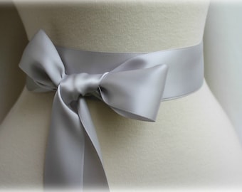 Light Silver Grey Sash Belt - Double Faced Satin Ribbon Sash - Bridal Bridesmaids Flower girl Sashes - Many Colors