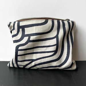 Black and tan makeup bag, Striped zipper pouch, Cosmetic bag for toiletries, Travel makeup bag, Gift for teen, Large canvas coin purse