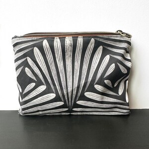 Black Fern canvas makeup pouch, Cosmetic bag for toiletries, Large coin purse, Makeup bag for her