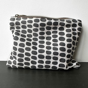 Black polka dot makeup pouch, Simple canvas cosmetic bag for toiletries, Large fabric coin purse, Gift for her