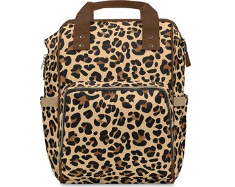 Mochila de nailon con estampado de leopardo para pañales: un bolso elegante para bebé