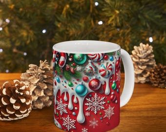 Taza navideña de cerámica con forma de bastón de caramelo