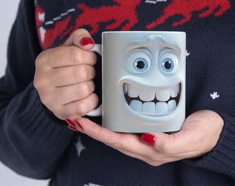 Funny Face Ceramic Mug | Silicone Handle, Dishwasher Safe