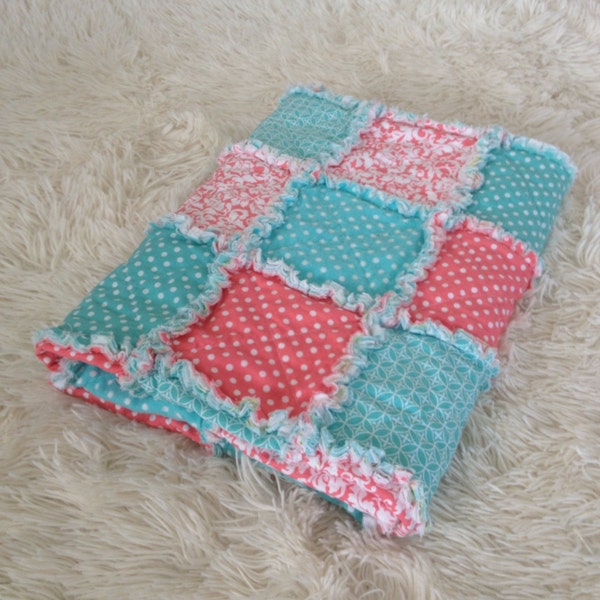 Coral and Aqua Mermaid Baby Rag Quilt