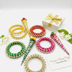 Decorated Handcrafted  Wedding Favor | Bangle, Bindi & Mehendi Cone Set