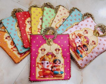 Bolsas de Ganesh Potli: Bolsas de recuerdo para bodas indias, regalos para festivales (18 x 23 cm)