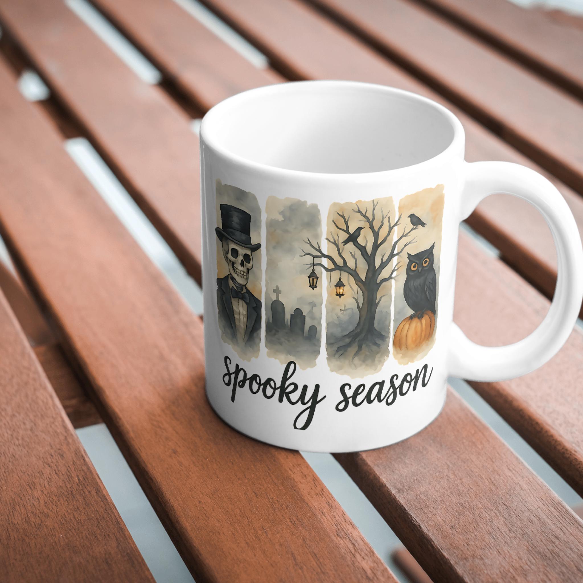 Spooky Season PNG | Gothic Skeleton Owl Halloween Sublimation Design | Moody Graveyard Watercolor Cl