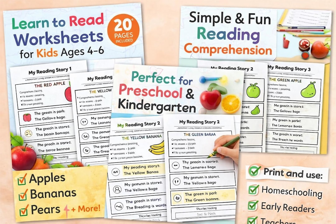 Learn to Read 50 Worksheets for Kids Ages 4-6 | Printable Reading ...