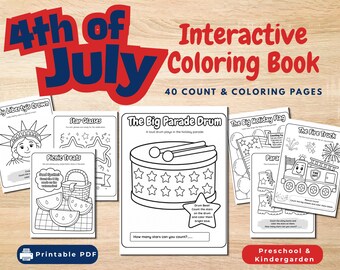 4th of July Coloring Book Printable, USA 250th Birthday Activity Pages, Preschool Count & Color Worksheets, Independence Day PDF