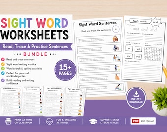 Sight Word Worksheets for Kindergarten – Read Trace Write Sentences – Preschool Learning Printable – Dolch Sight Words Practice