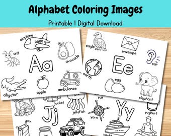26 Alphabet Coloring Pages, Preschool Coloring Page, Abc, Kindergarden, Letters Worksheet, Printable PDF