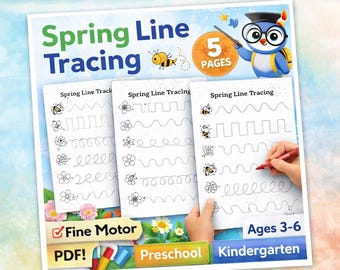 Spring Line Tracing Worksheets for Kids Ages 3–6 | Fine Motor Skills Practice | Preschool & Kindergarten Printable PDF | Homeschool Activity