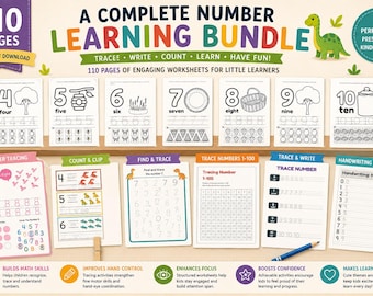 Dinosaur Number Tracing Worksheets Bundle for Preschool | 110 Pages Printable Math Activities | Learn Numbers 1-100 | Kindergarten PDF