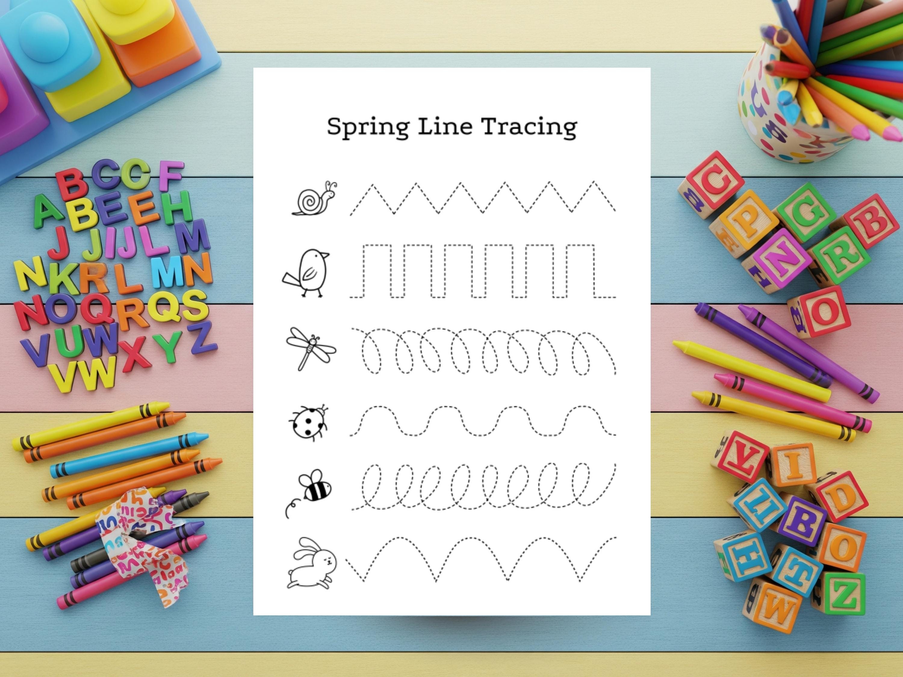 Spring Line Work Simple Spring Line Tracing Worksheets for Kids Ages 3–6 | Fine Motor Skills ...
