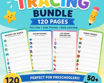 Tracing Worksheets for Kids | 120 Pages Printable Tracing Lines Bundle | Preschool Kindergarten Fine Motor Skills Practice PDF