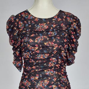 Black Ruched Mesh Midi Dress Free People Floral Stretch Evening Dress image 1