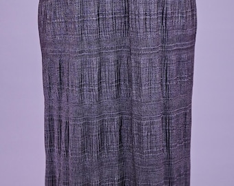 Metallic Silver Textured Maxi Dress with Structured Shoulders – Vintage Stretch Evening Dress, Size M