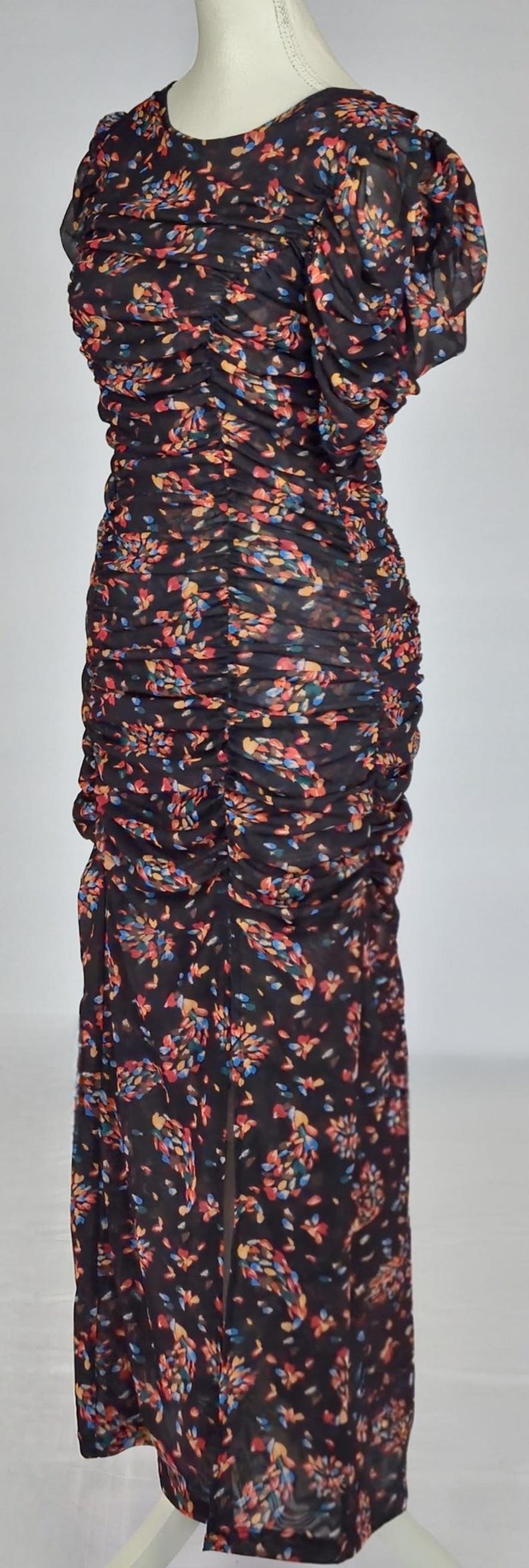 Black Ruched Mesh Midi Dress Free People Floral Stretch Evening Dress image 2