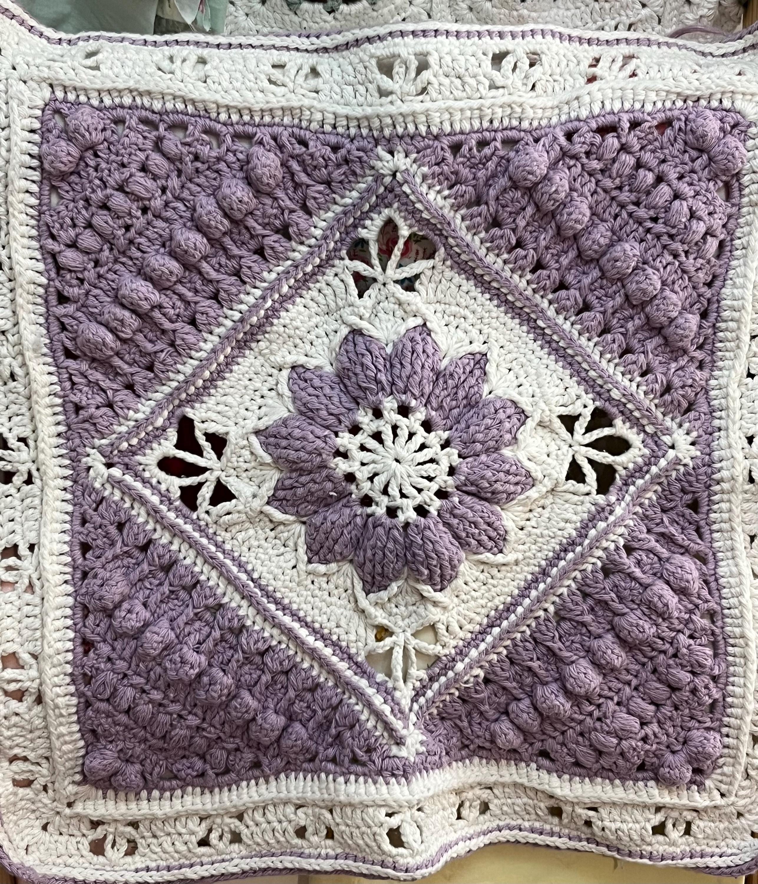 Handmade Crochet Block, 100% Cotton Sunburst Pattern (18in x 18in)