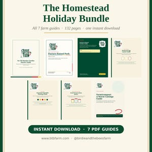 以下が含まれることがあります： Birdie & The Bees Farmによる7つの農場ガイドのデジタルバンドル「The Homestead Holiday Bundle」。不耕起栽培、豚肉、七面鳥、卵、野菜、食品保存、ミミズ堆肥などのトピックを網羅した132ページのコンテンツが含まれています。