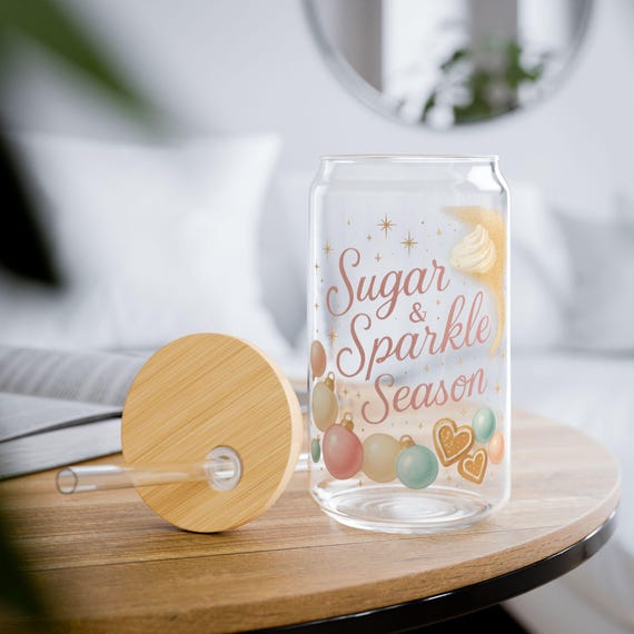 Sugar and Sparkle Season | 16oz Glass Sipper with Bamboo Lid & Straw