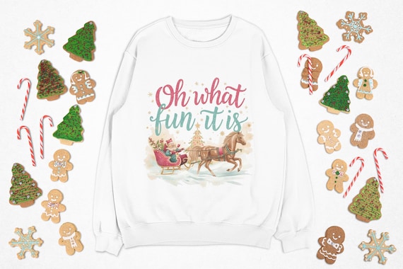 Oh What Fun It Is| Christmas Sweatshirt | Vintage Sleigh & Horse Holiday Crewneck