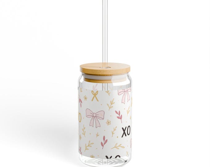 Pink Bow Sipper Glass: Sparkle XO Design - USA Made