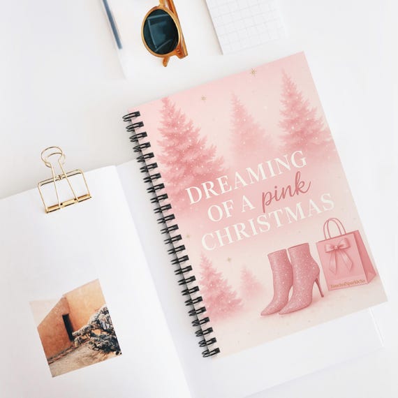 Pink Christmas Spiral Notebook: Ruled Pages, Metal Binding