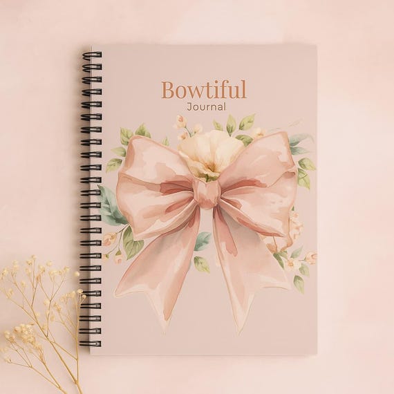Bowtiful Journal | 118-Page Spiral Notebook | Coquette Blush Pink Bow Journal | Feminine Stationery Gift