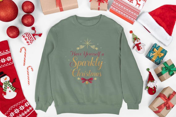 Have Yourself a Sparkly Christmas Sweatshirt | Retro Holiday Script Bow Design