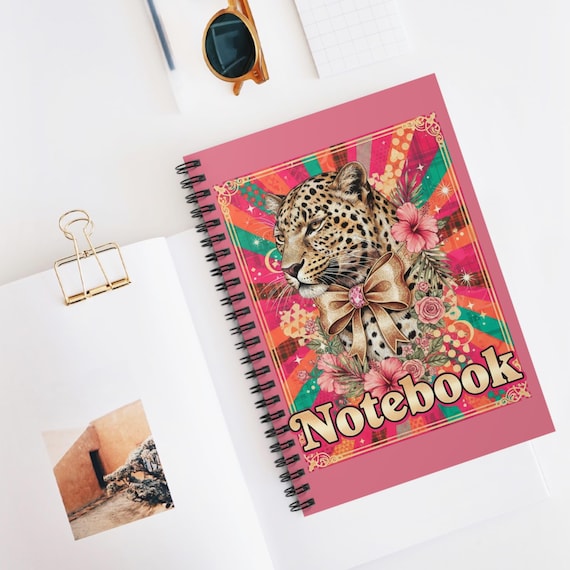 Leopard Floral Illustration Notebook | Spiral Ruled Journal