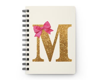 Personalized Glitter Initial "M" Journal with Bow Custom Notebook
