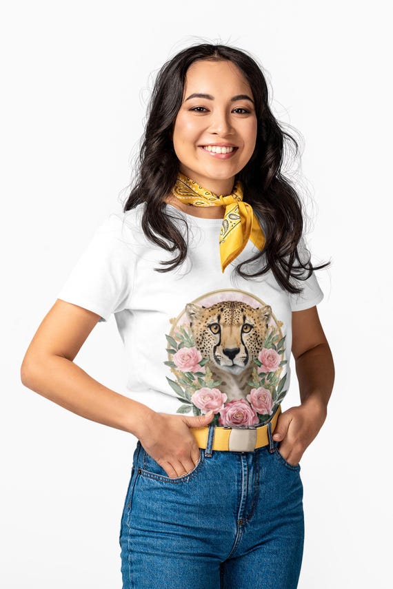 Wild Cheetah Floral Graphic Tee - Safari Animal Lover Shirt