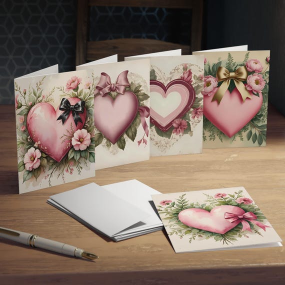 Sparkle Romantic Greeting Cards Set, Elegant Heart Designs