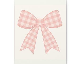 Pink Gingham Bow Canvas Wall Art: Spring Decor, Nursery Art