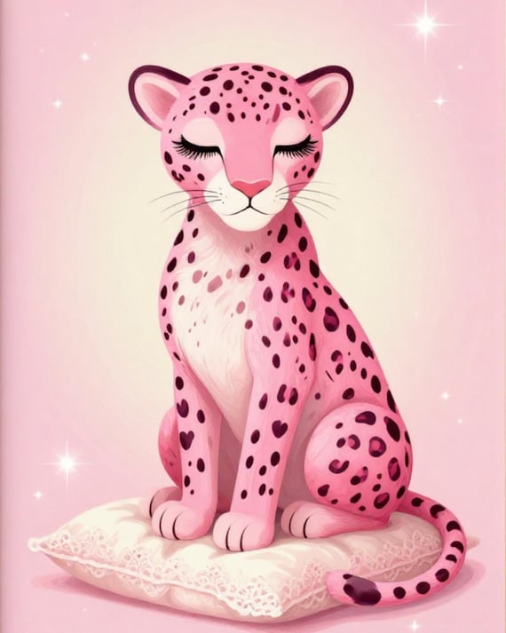 Pink Leopard Illustration Matte Poster | Printable Vertical Nursery Wall Art