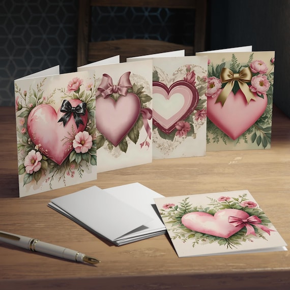 Sparkle Romantic Greeting Cards Set, Elegant Heart Designs