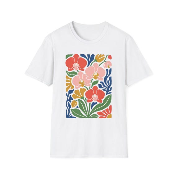 Bold Botanical Orchid Floral Art T-Shirt | Colorful Retro Flower Print