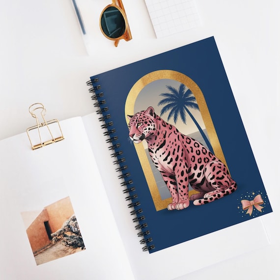 Pink Leopard Illustration Spiral Notebook | Ruled Journal