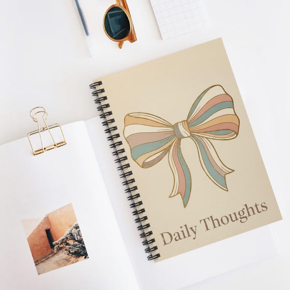 Elegant Striped Bow Daily Thoughts Spiral Notebook | Ruled Journal