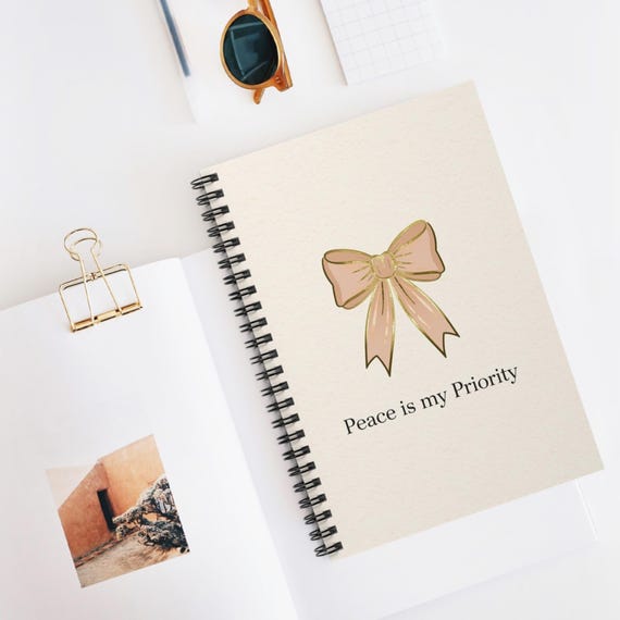 Peace Is My Priority Spiral Notebook | Bow Illustration, Lined Journal