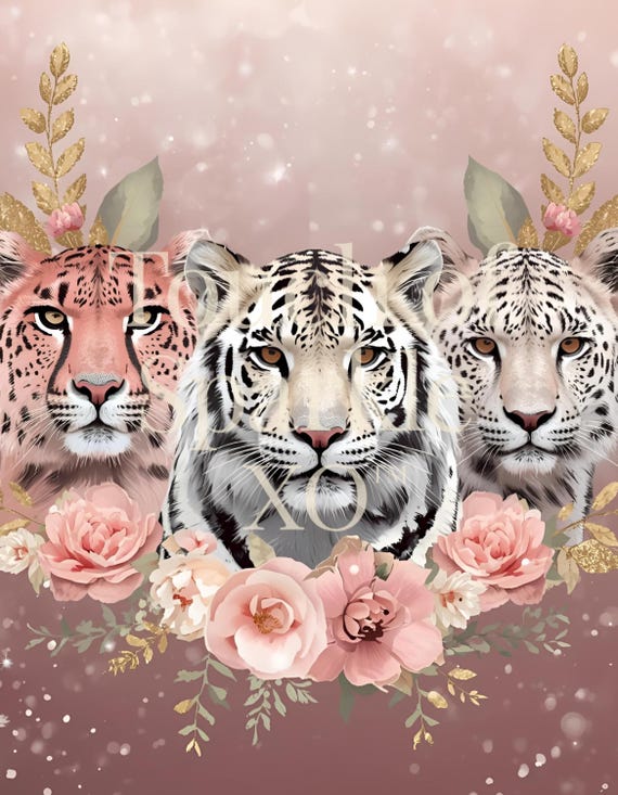 Glam Tiger Art Print: Blush Floral Jungle Decor (Digital Download)