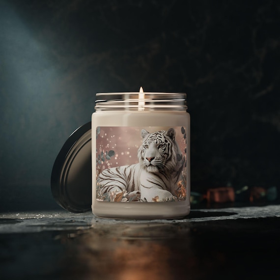 Elegant Majestic White Tiger Scented Soy Candle | Unique Home Decor