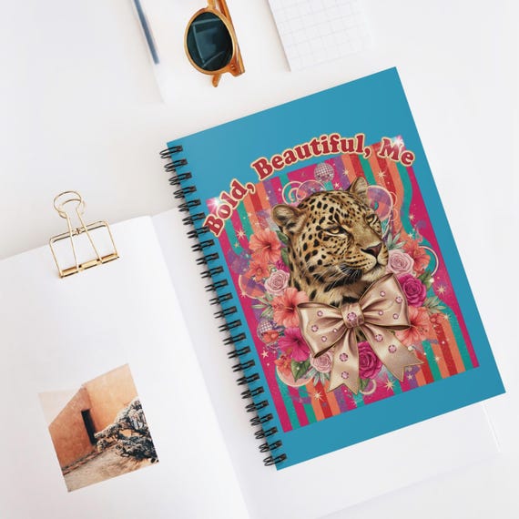 Bold Beautiful Me leopard floral spiral notebook | ruled lined journal