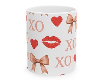 Heart Design Ceramic Mug: Touch of Sparkles XO - Romantic Coffee Cup