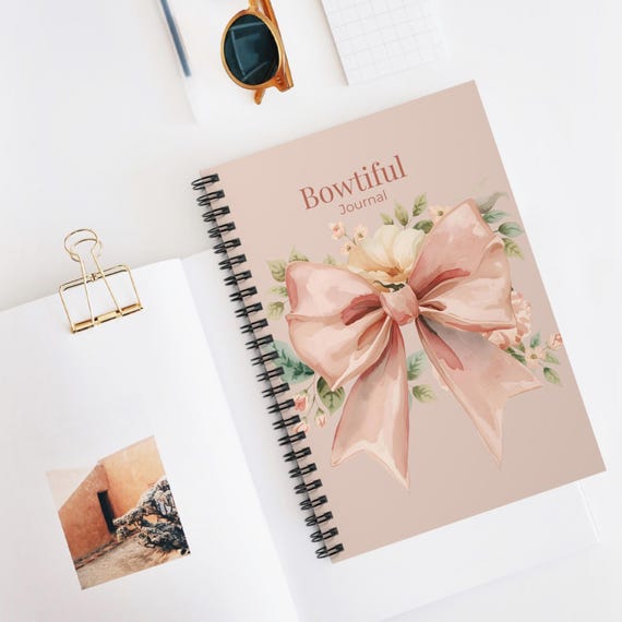 Bowtiful Journal | 118-Page Spiral Notebook | Coquette Blush Pink Bow Journal | Feminine Stationery Gift