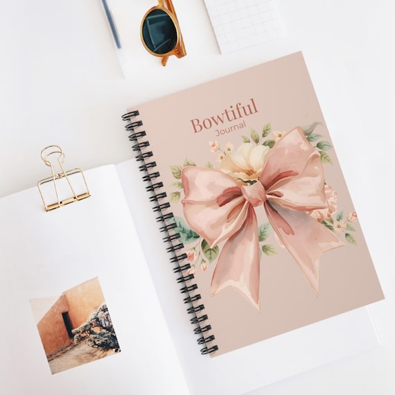 Bowtiful Journal | 118-Page Spiral Notebook | Coquette Blush Pink Bow Journal | Feminine Stationery Gift