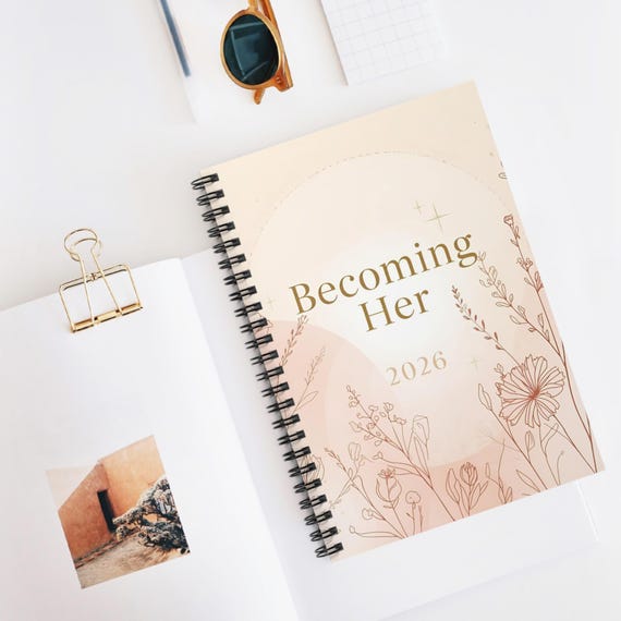 Becoming Her 2026 Spiral Notebook | Floral Ruled Journal