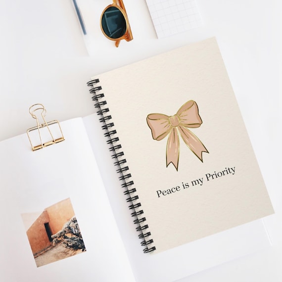 Peace Is My Priority Spiral Notebook | Bow Illustration, Lined Journal