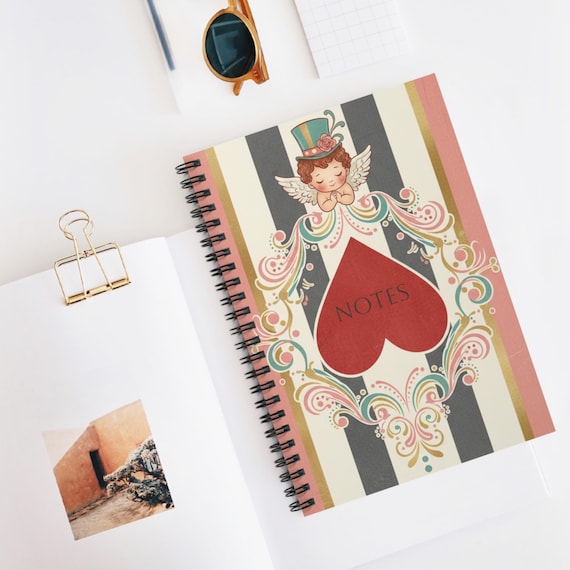 Whimsical Eclectic Victorian Cherub Heart Notebook | Spiral Notebook